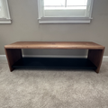 Crate & Barrel Yukon Warm Acacia Live Edge Solid Wood Storage Entryway Bench with Shelf