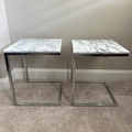 CB2 Smart Chrome C Table with White Marble Top, Set of 2