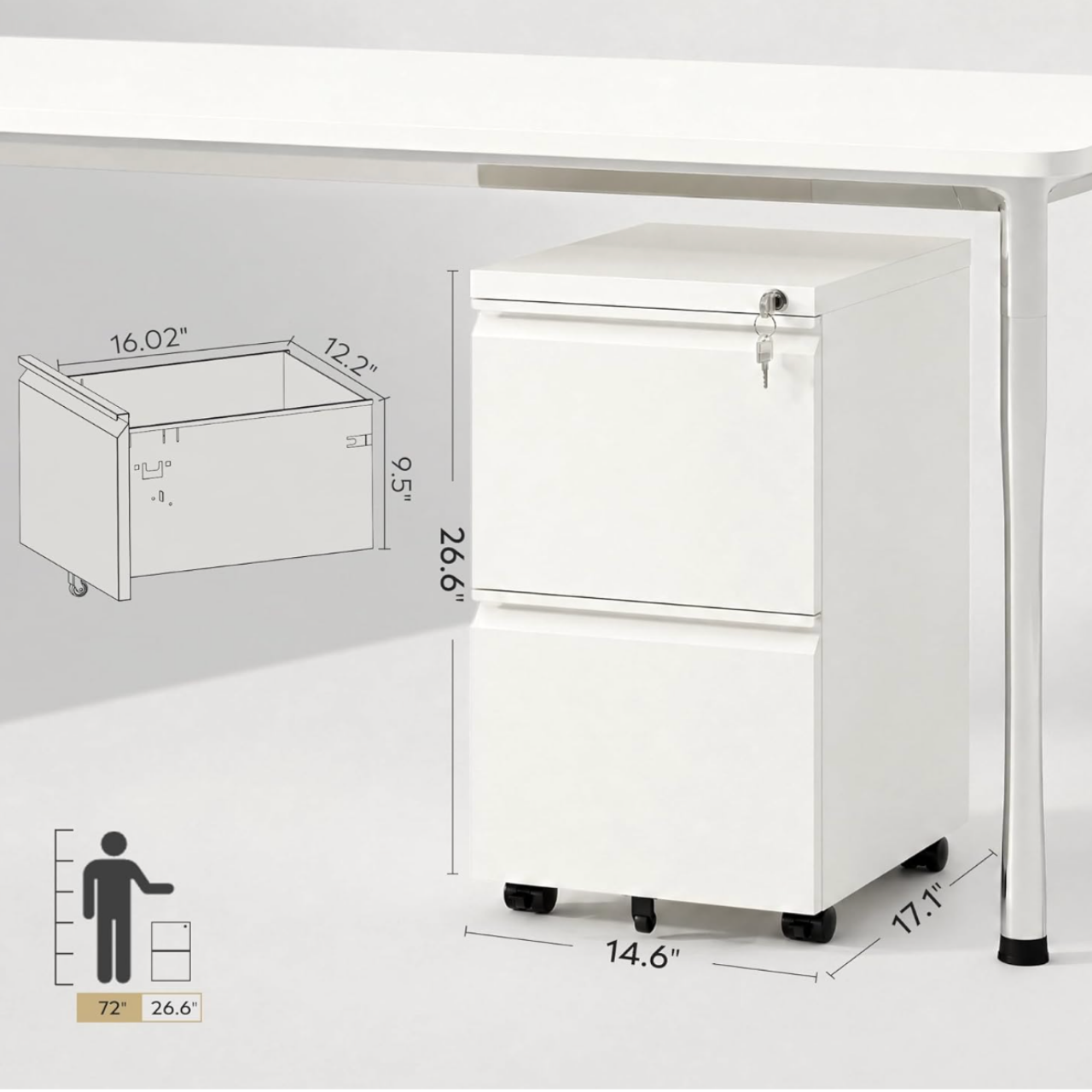 DEVAISE 2 Drawer Mobile File Cabinet with Lock