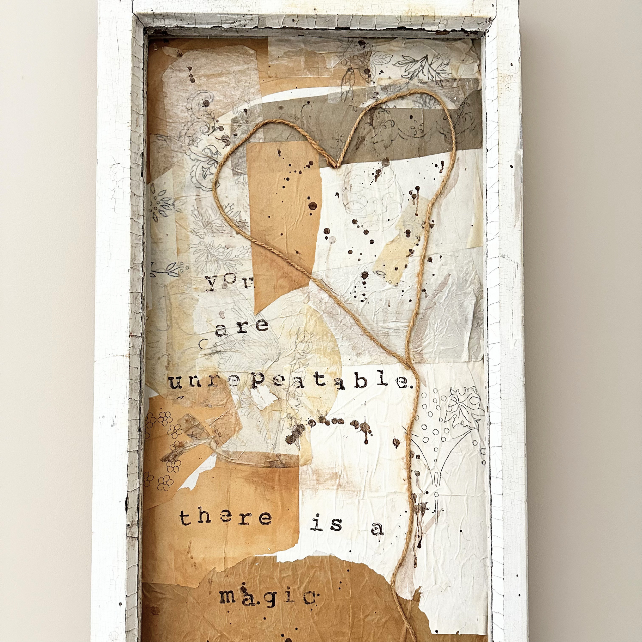 Framed Original Mixed Media Folk Art "You are Unrepeatable" by Amy Michelle