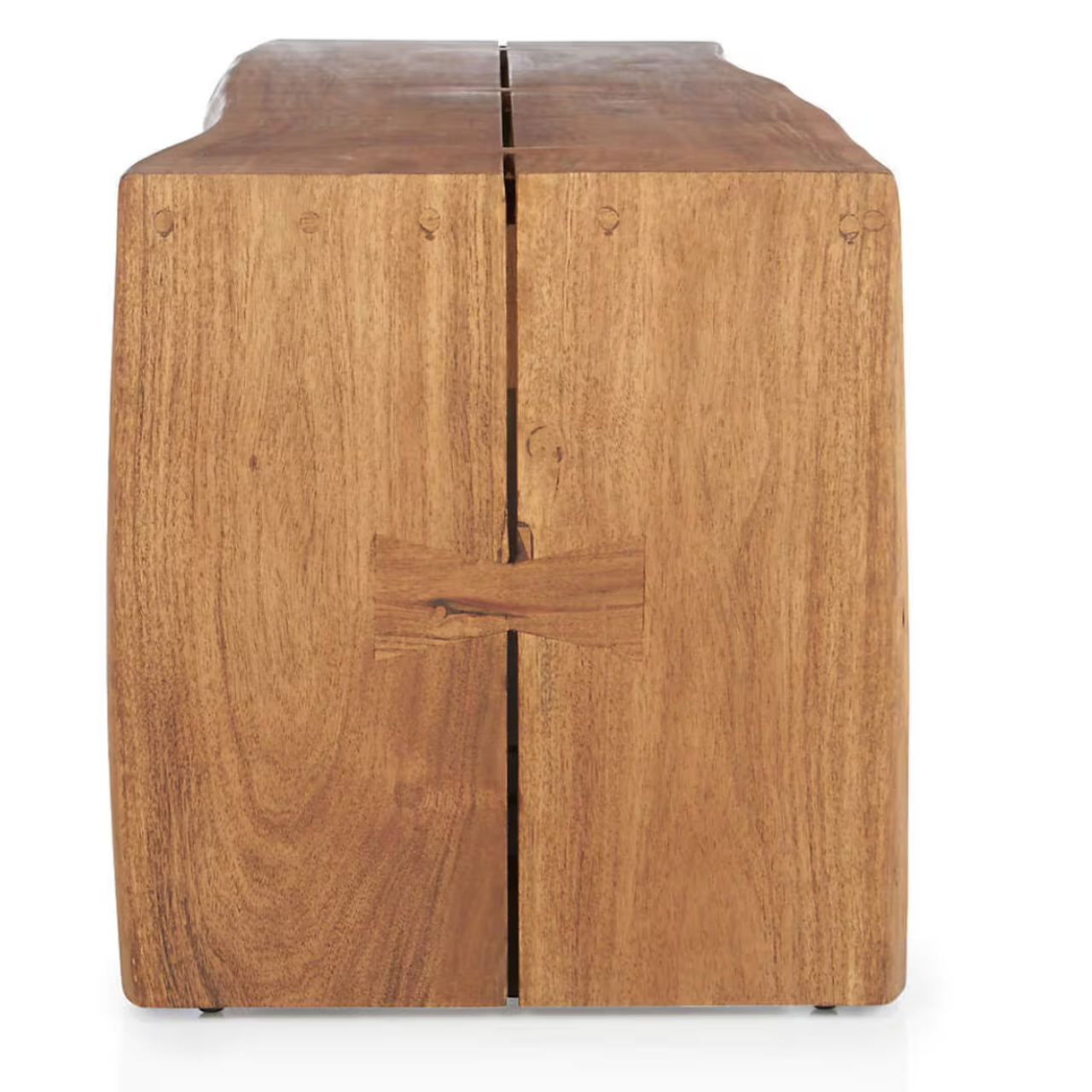 Crate & Barrel Yukon Warm Acacia Live Edge Solid Wood Storage Entryway Bench with Shelf