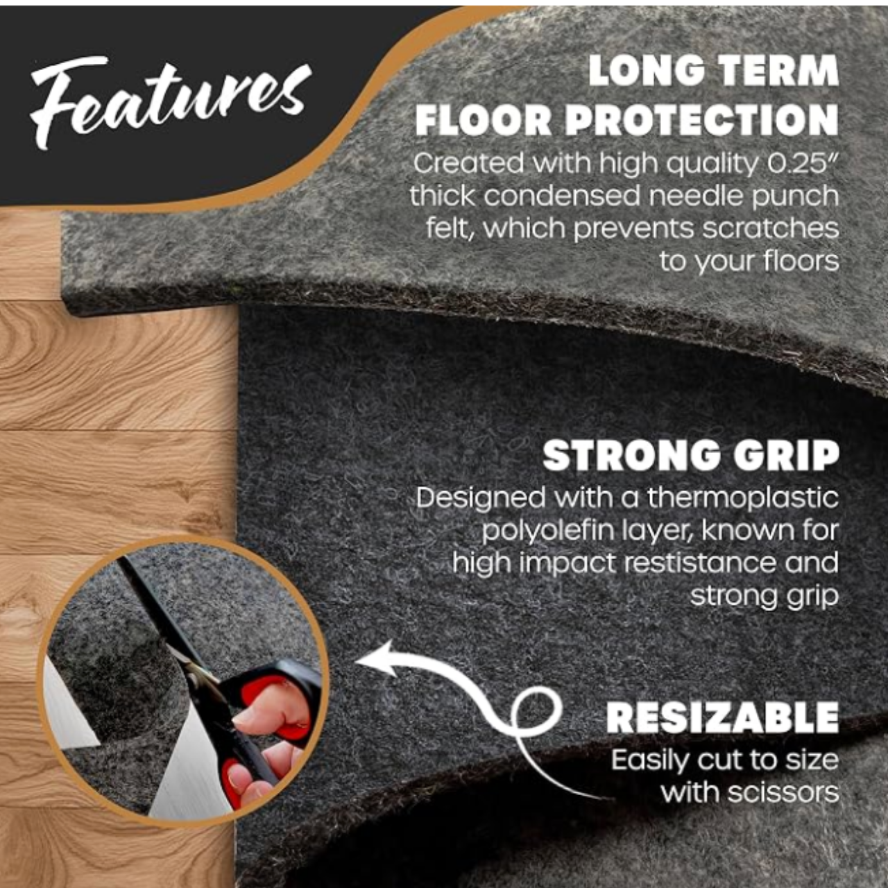 Nevlers TPO Coated Felt Non-Slip Rug Pad 8' x 10' - Gray