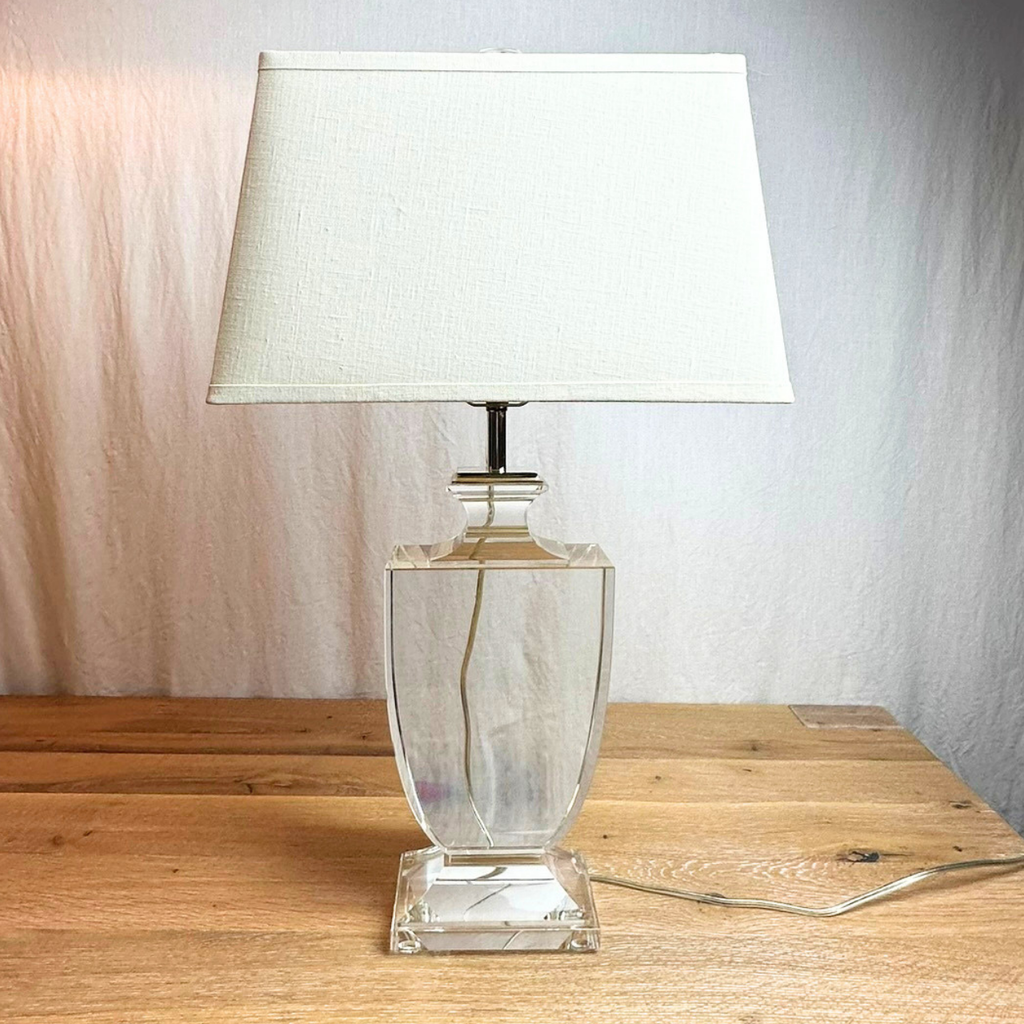 Restoration Hardware Palladian Crystal Urn Table with Rectangular French Linen Shades (Set of 2)