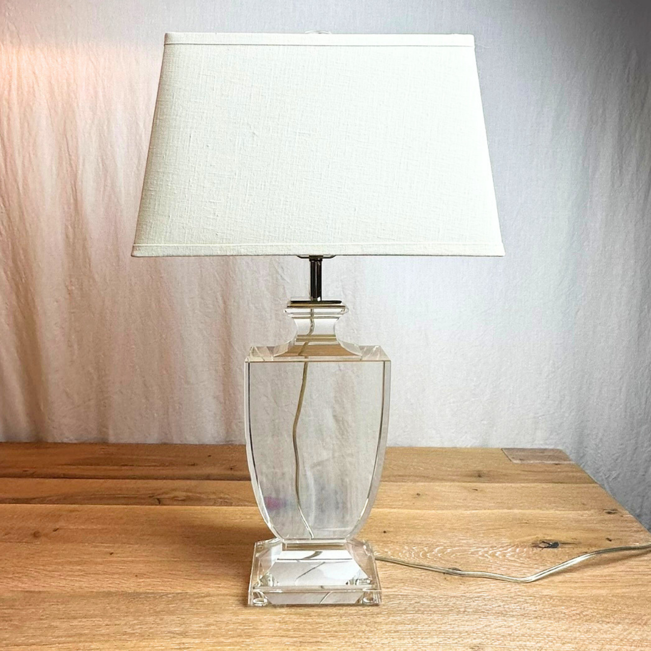 Restoration Hardware Palladian Crystal Urn Table with Rectangular French Linen Shades (Set of 2)