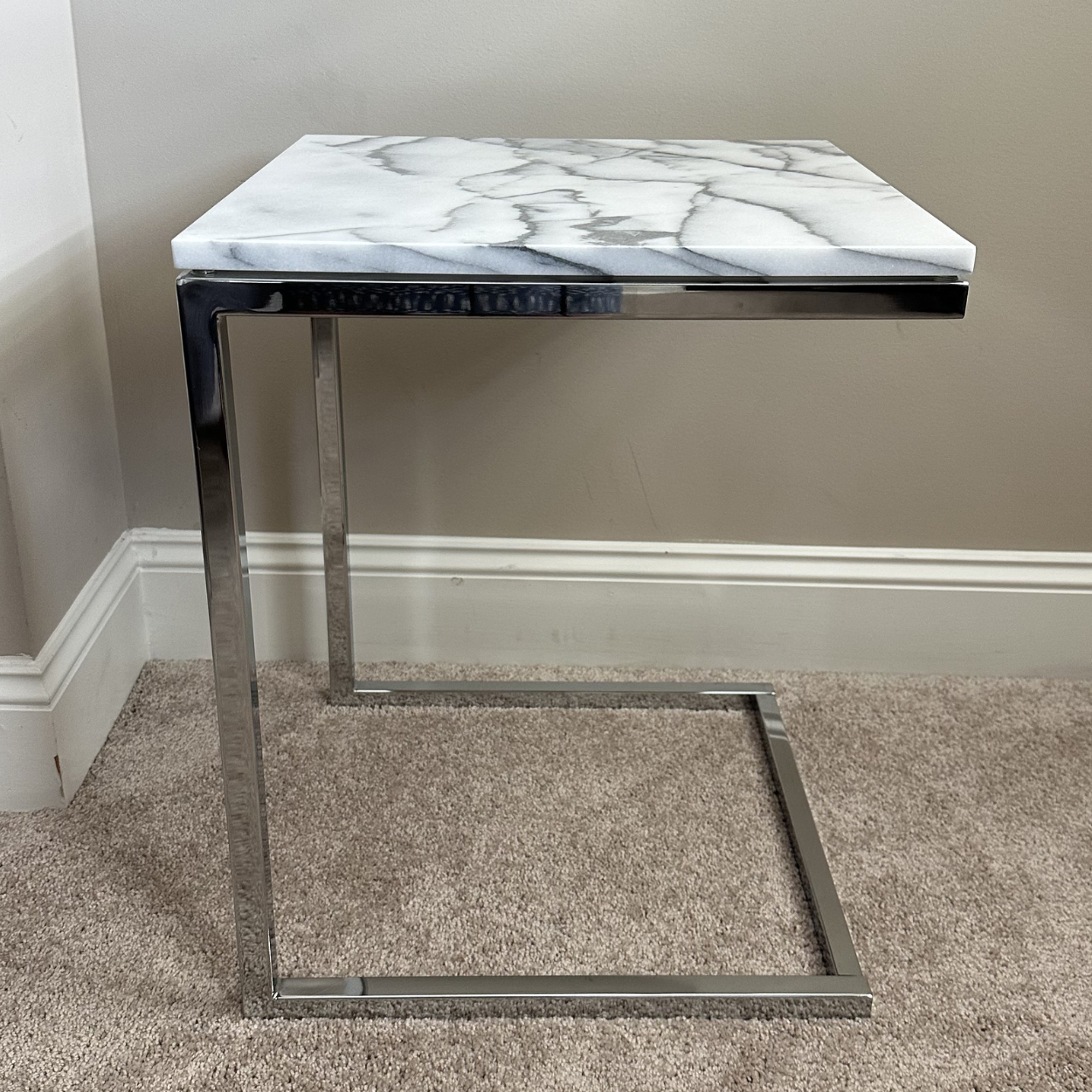 CB2 Smart Chrome C Table with White Marble Top, Set of 2