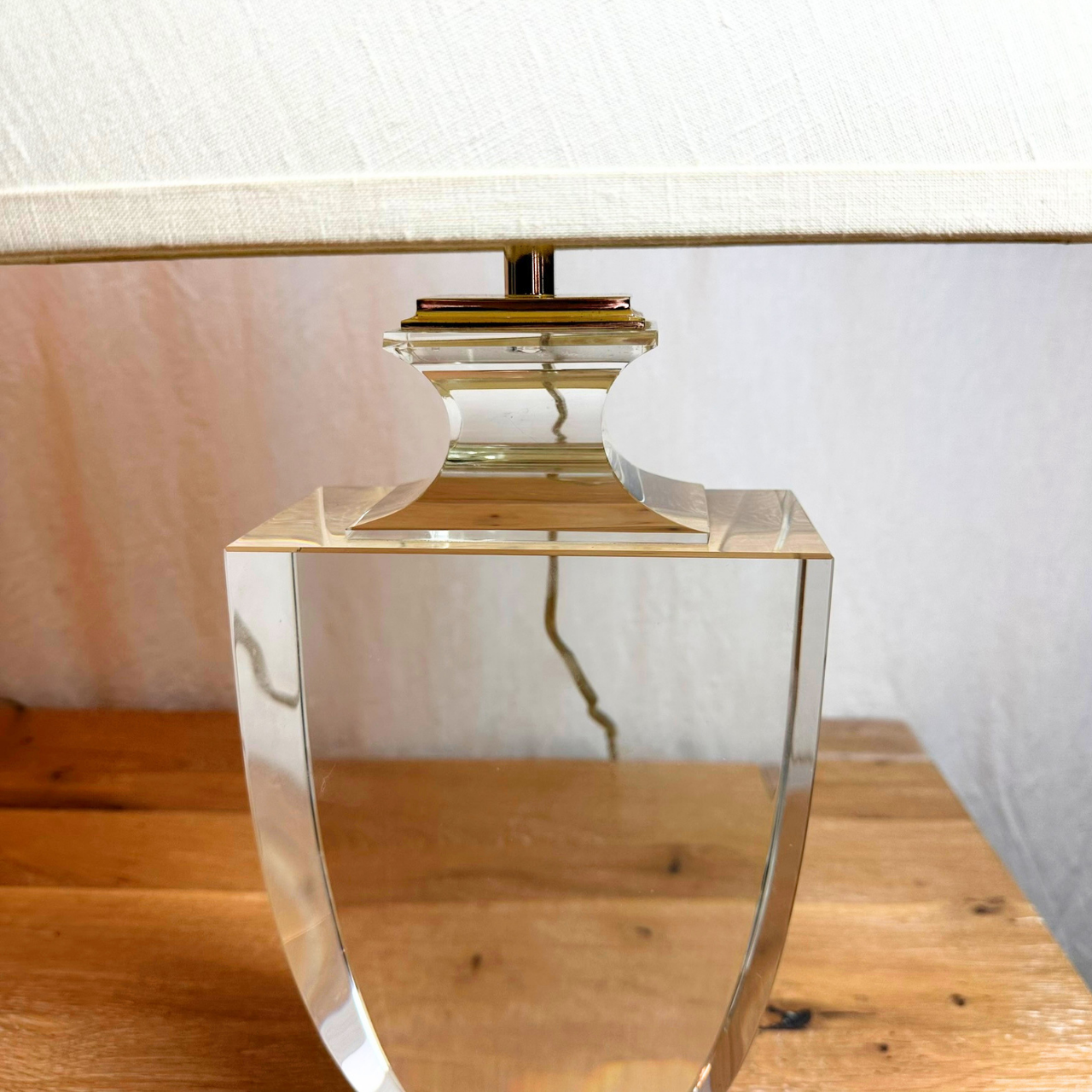 Restoration Hardware Palladian Crystal Urn Table with Rectangular French Linen Shades (Set of 2)