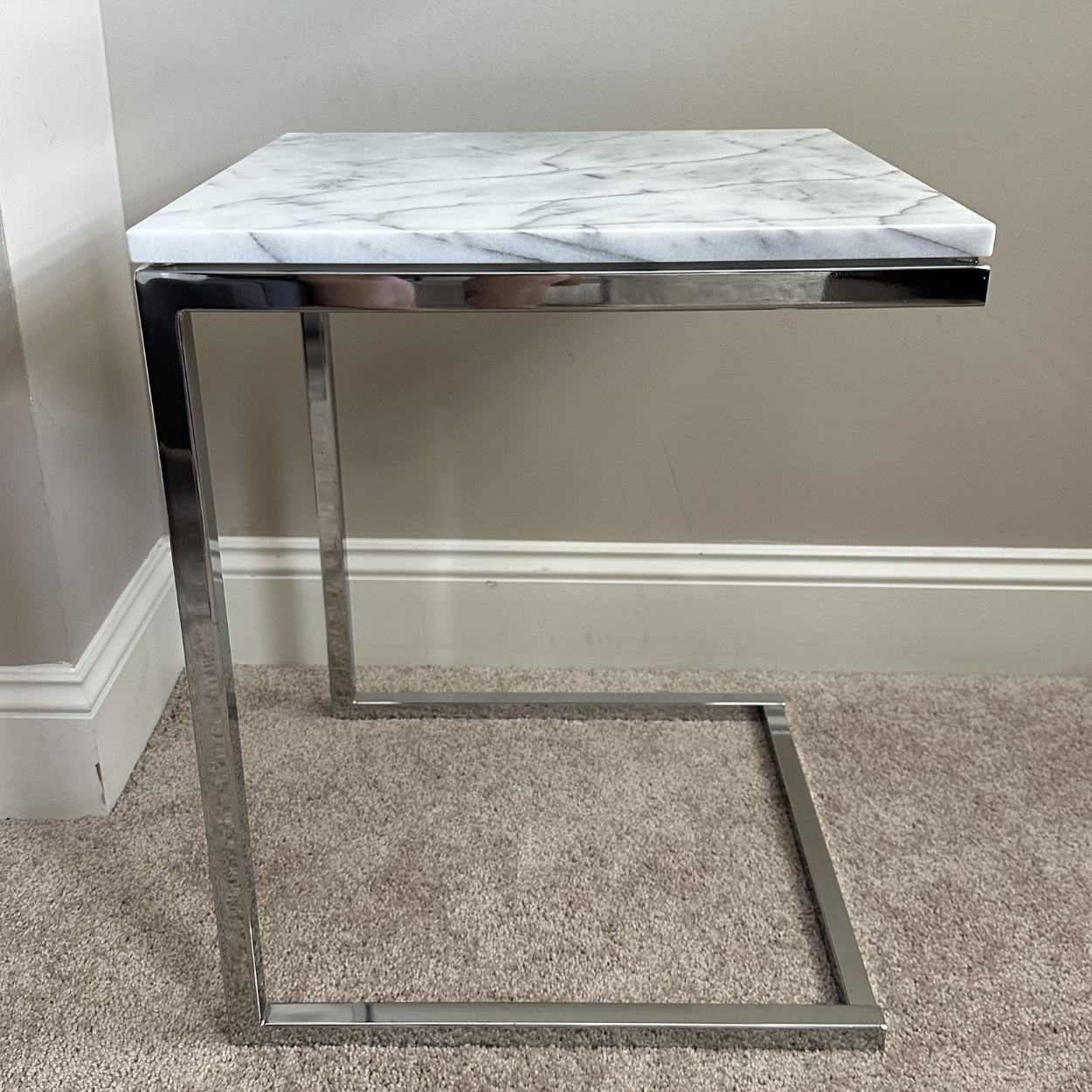 CB2 Smart Chrome C Table with White Marble Top, Set of 2