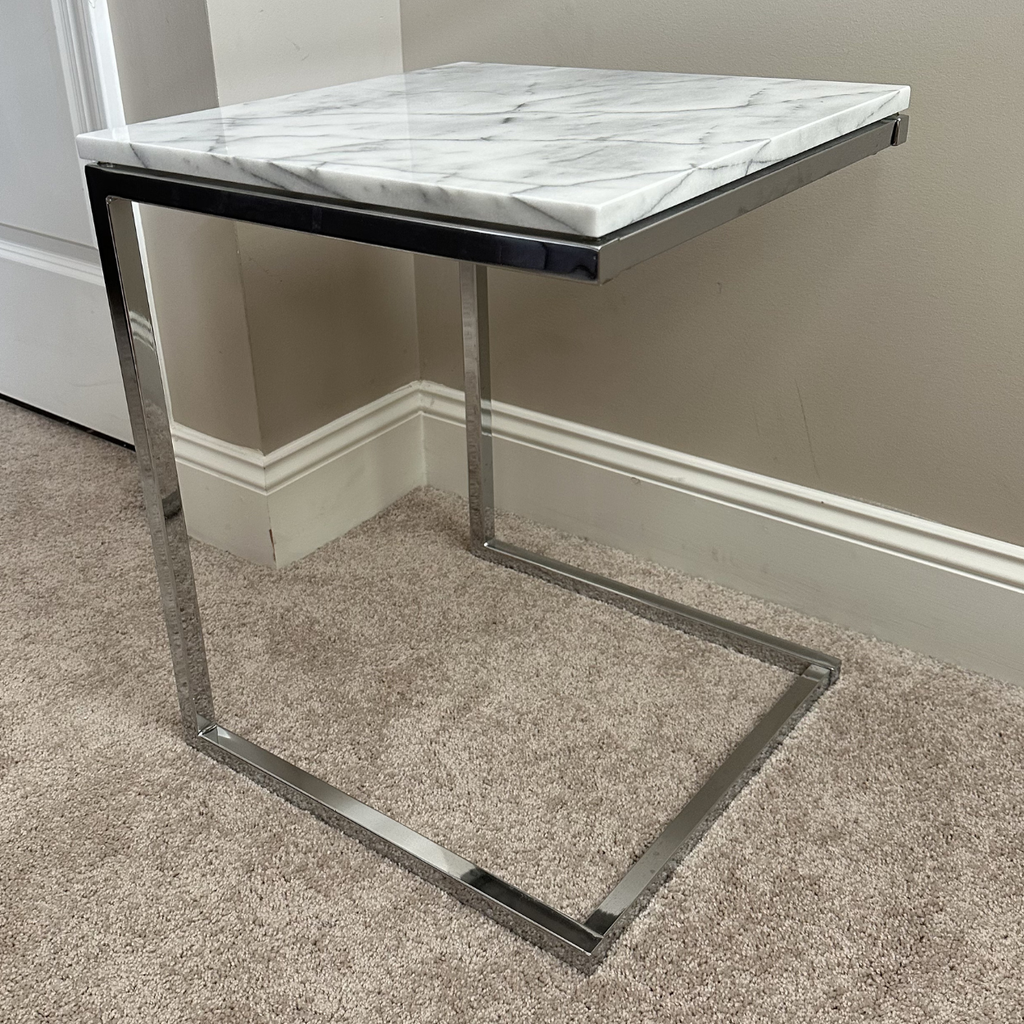 CB2 Smart Chrome C Table with White Marble Top, Set of 2