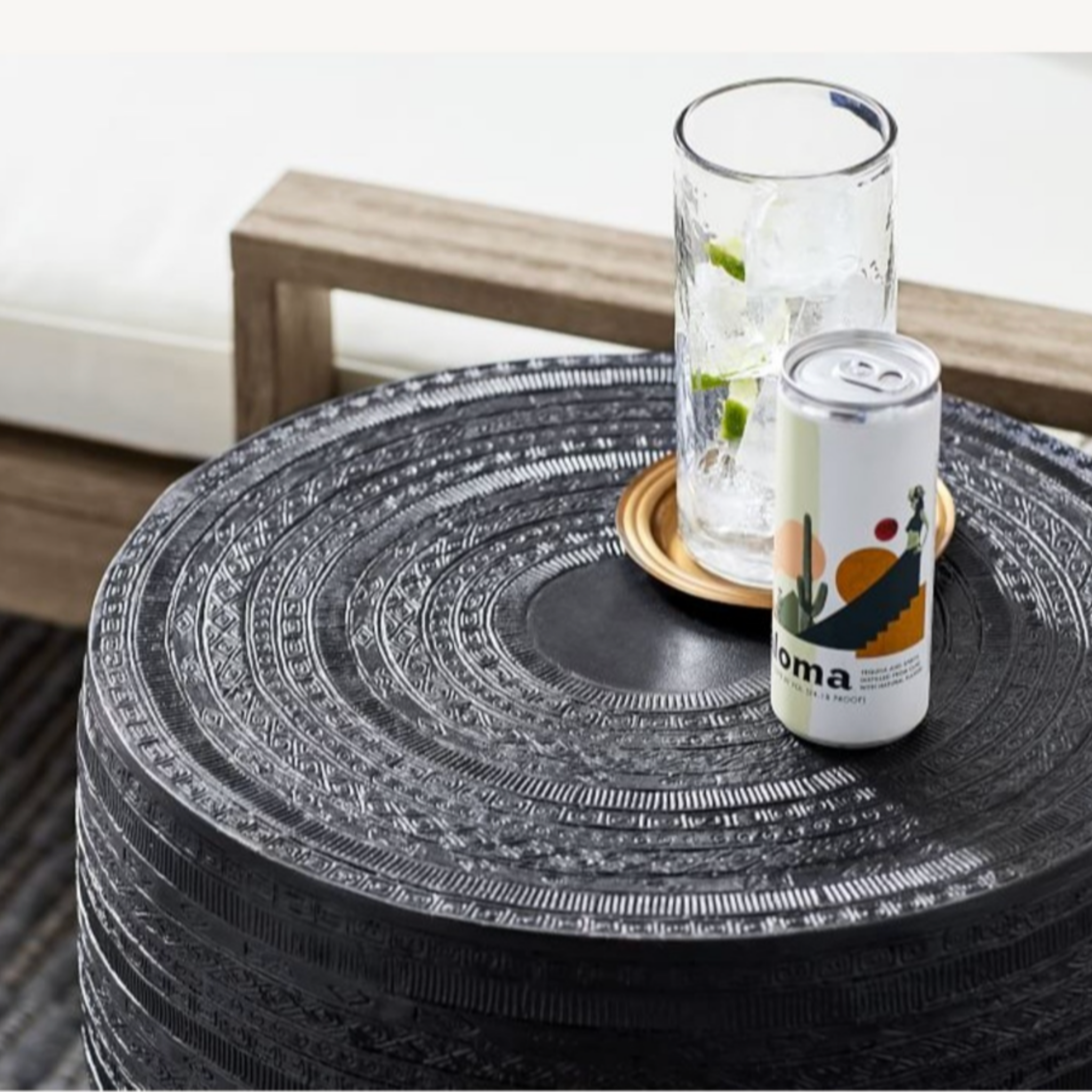 Pottery Barn Frog Rain Metal Drum Accent Table