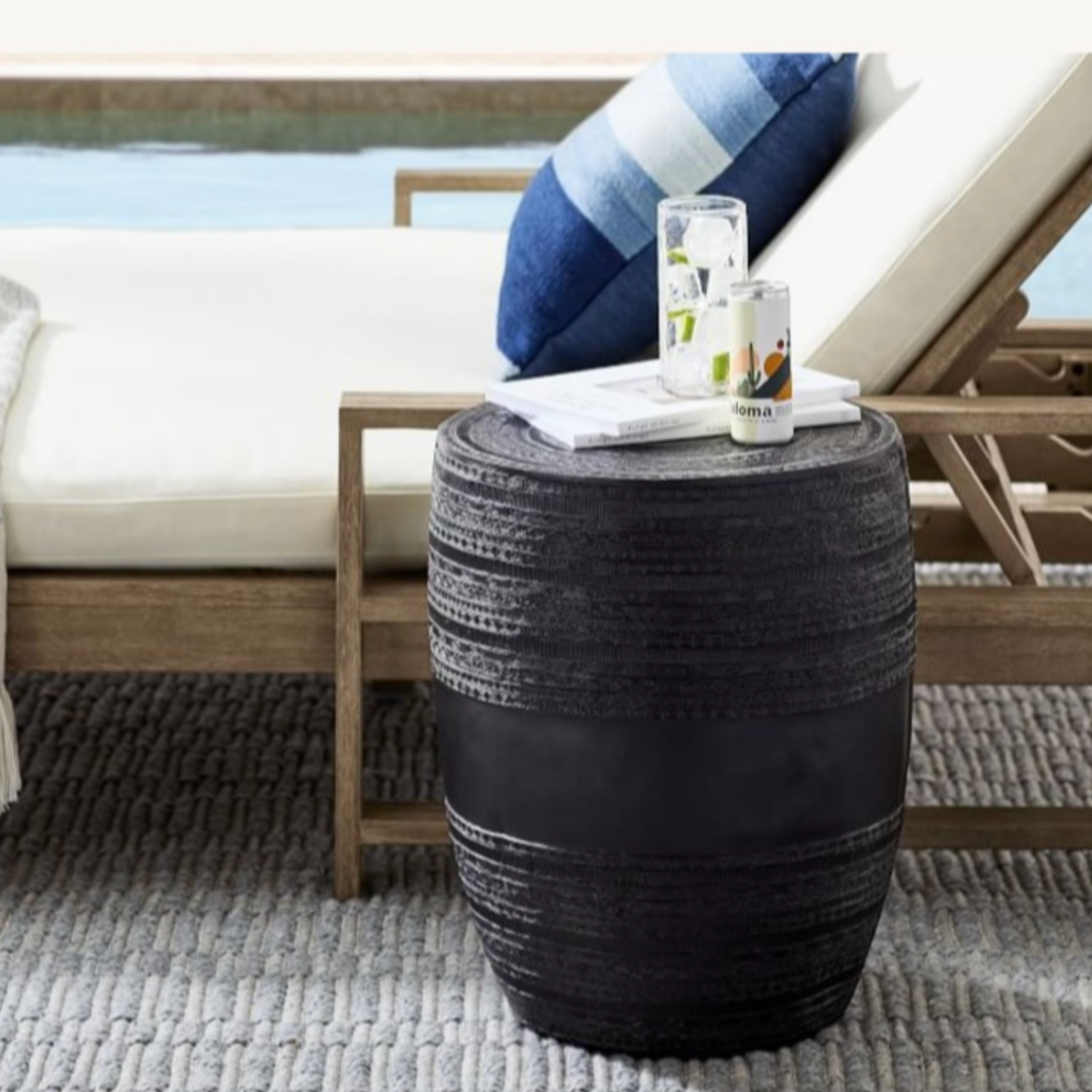 Pottery Barn Frog Rain Metal Drum Accent Table