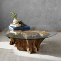Pottery Barn Glass Top Driftwood Coffee Table, Natural, Outdoor